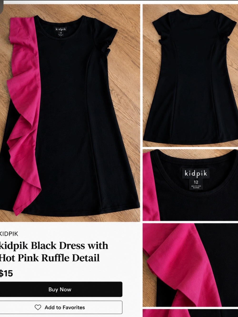 kidpik Black Dress with Hot Pink Ruffle Detail